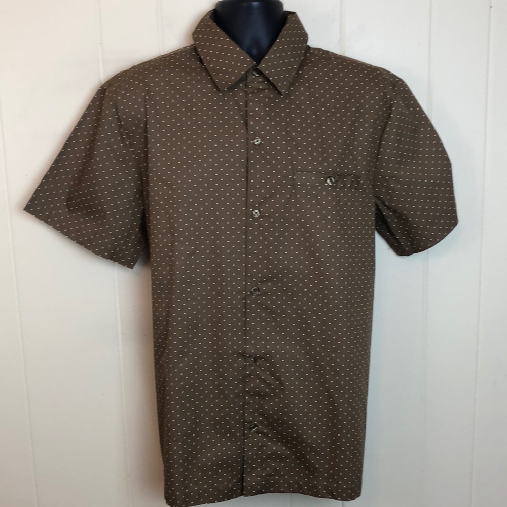 Scandia Woods Shortsleeved Buttondown Shirt Sz L Large Brown Polkadots NWOT